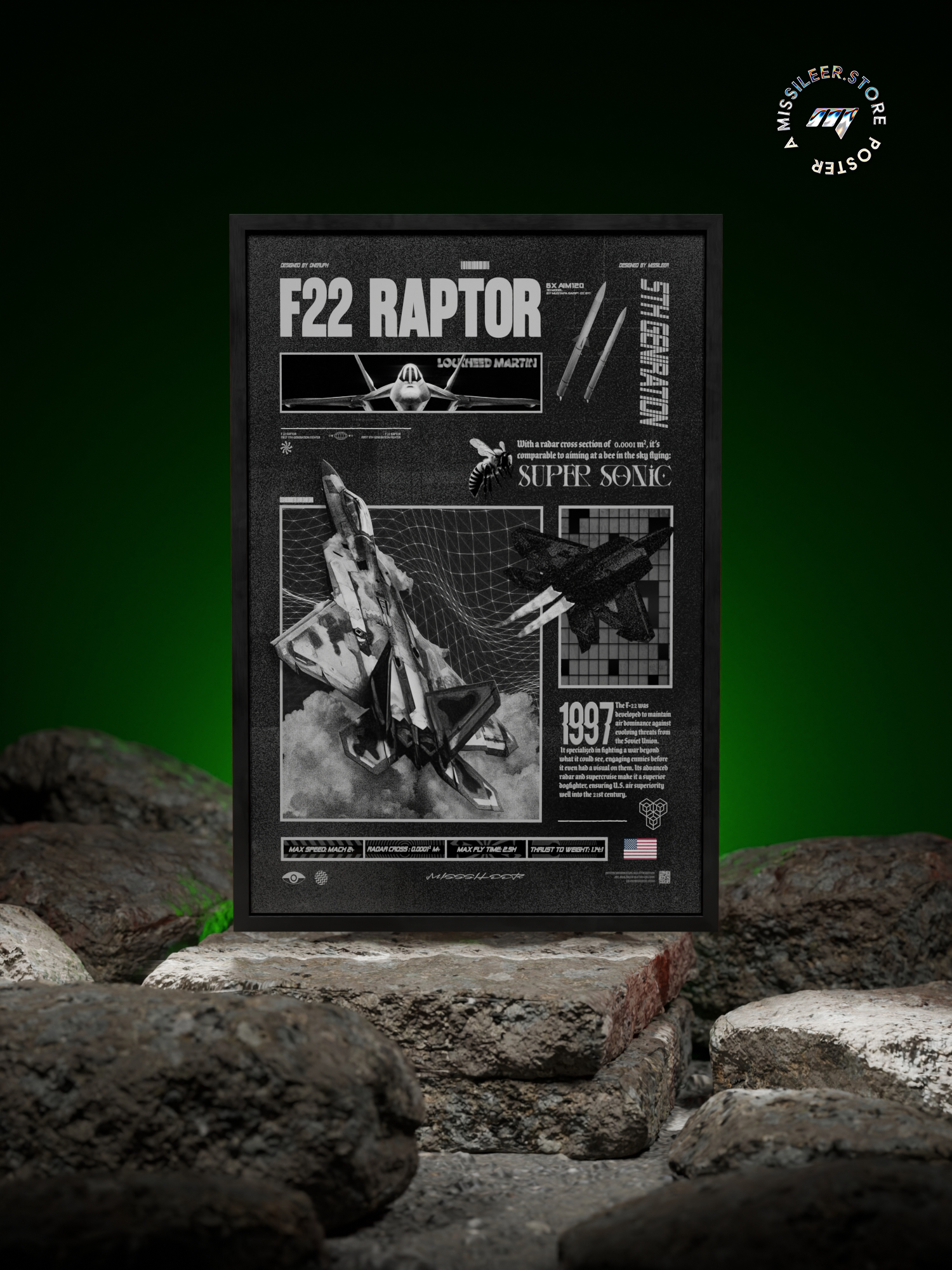 F22 Raptor Brutalism Premium Matte Poster