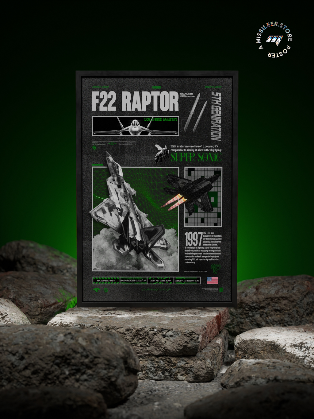 F22 Raptor Brutalism Premium Matte Poster