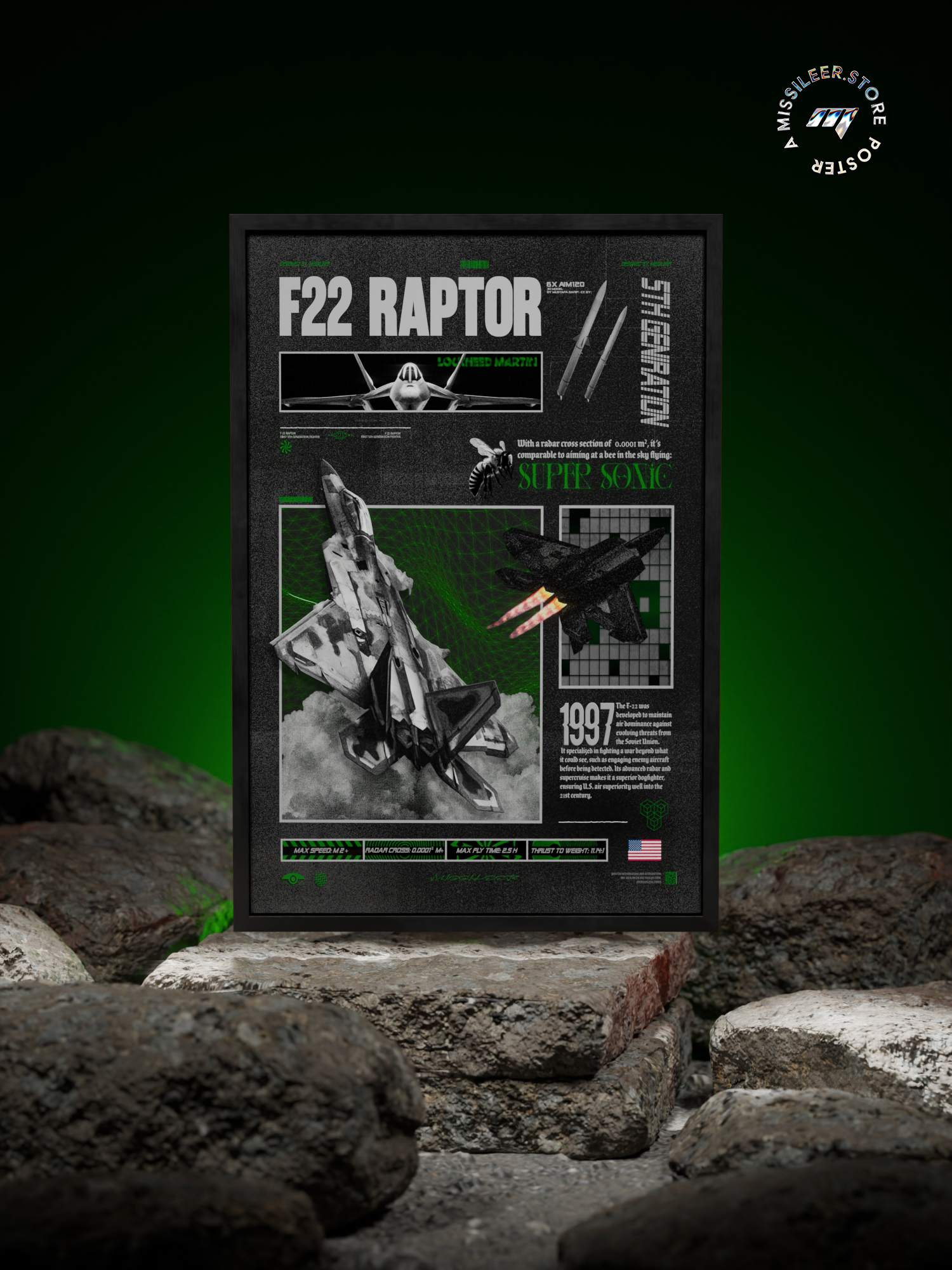 F22 Raptor Brutalism Premium Matte Poster