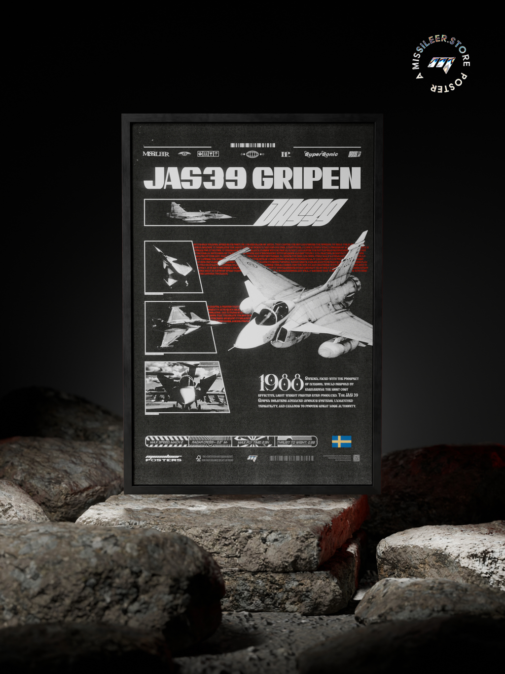 Retro JAS39 Gripen Premium Matte Poster