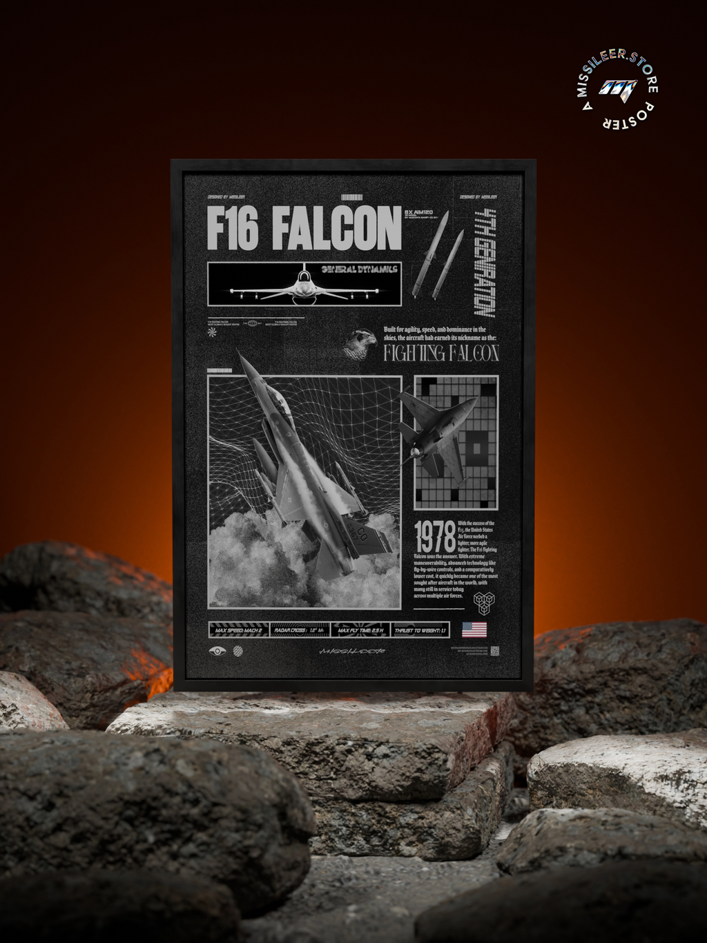 F16 Falcon Brutalism Premium Matte Poster