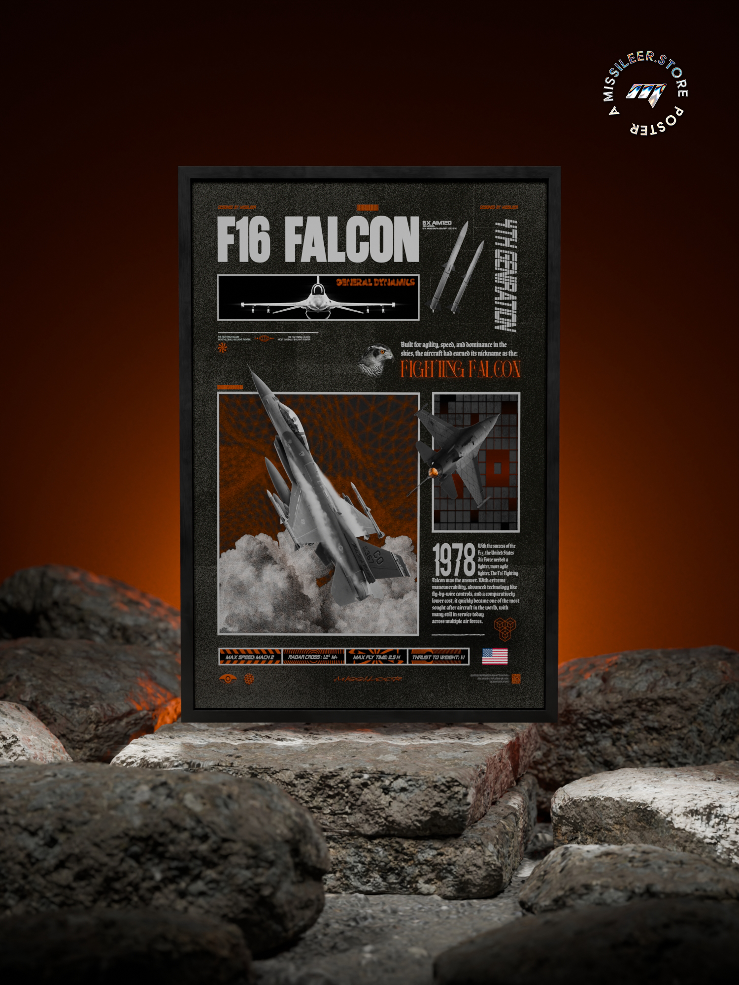 F16 Falcon Brutalism Premium Matte Poster